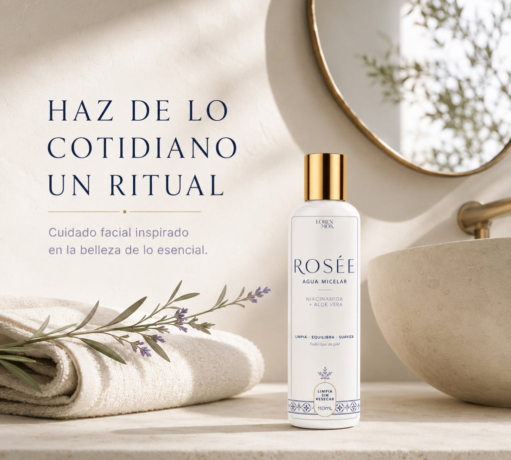 ROSÉE Agua Micelar con Niacinamida y Aloe Vera 110 mL, Limpieza Facial Suave sin Enjuague, Retira Impurezas y Exceso de Sebo sin Resecar, Todo Tipo de Piel – Loren Mos.