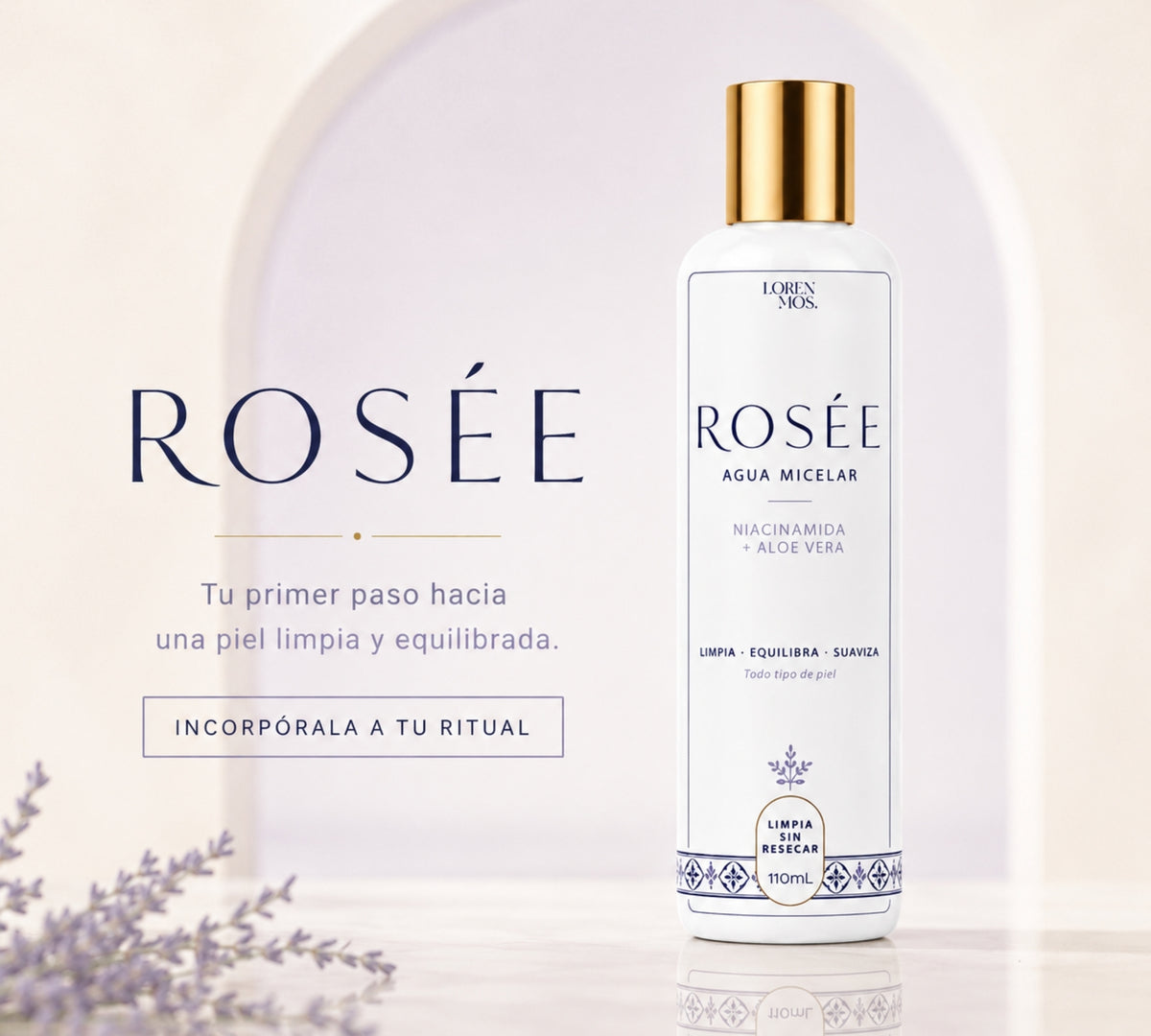 ROSÉE Agua Micelar con Niacinamida y Aloe Vera 110 mL, Limpieza Facial Suave sin Enjuague, Retira Impurezas y Exceso de Sebo sin Resecar, Todo Tipo de Piel – Loren Mos.