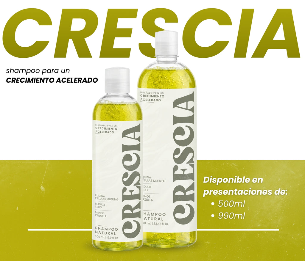 Shampoo Crescia 500ml. | Crecimiento Acelerado del Cabello, Anticaída Potente, Regeneración Capilar, Cabello Más Largo, Fuerte y Abundante desde la Raíz
