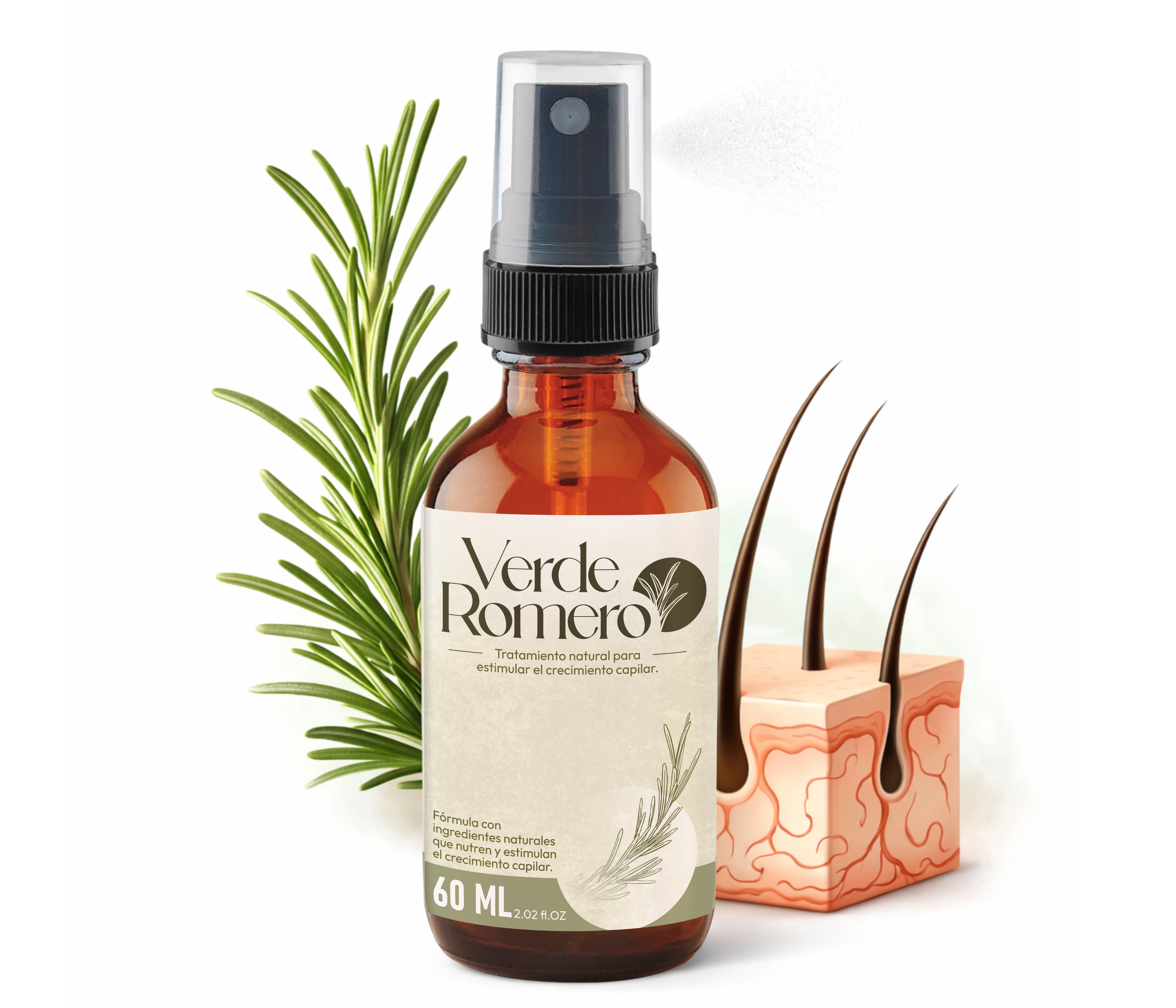 Verde Romero 60ml | Spray Capilar para Crecimiento, Anticaída y Cabello Más Fuerte