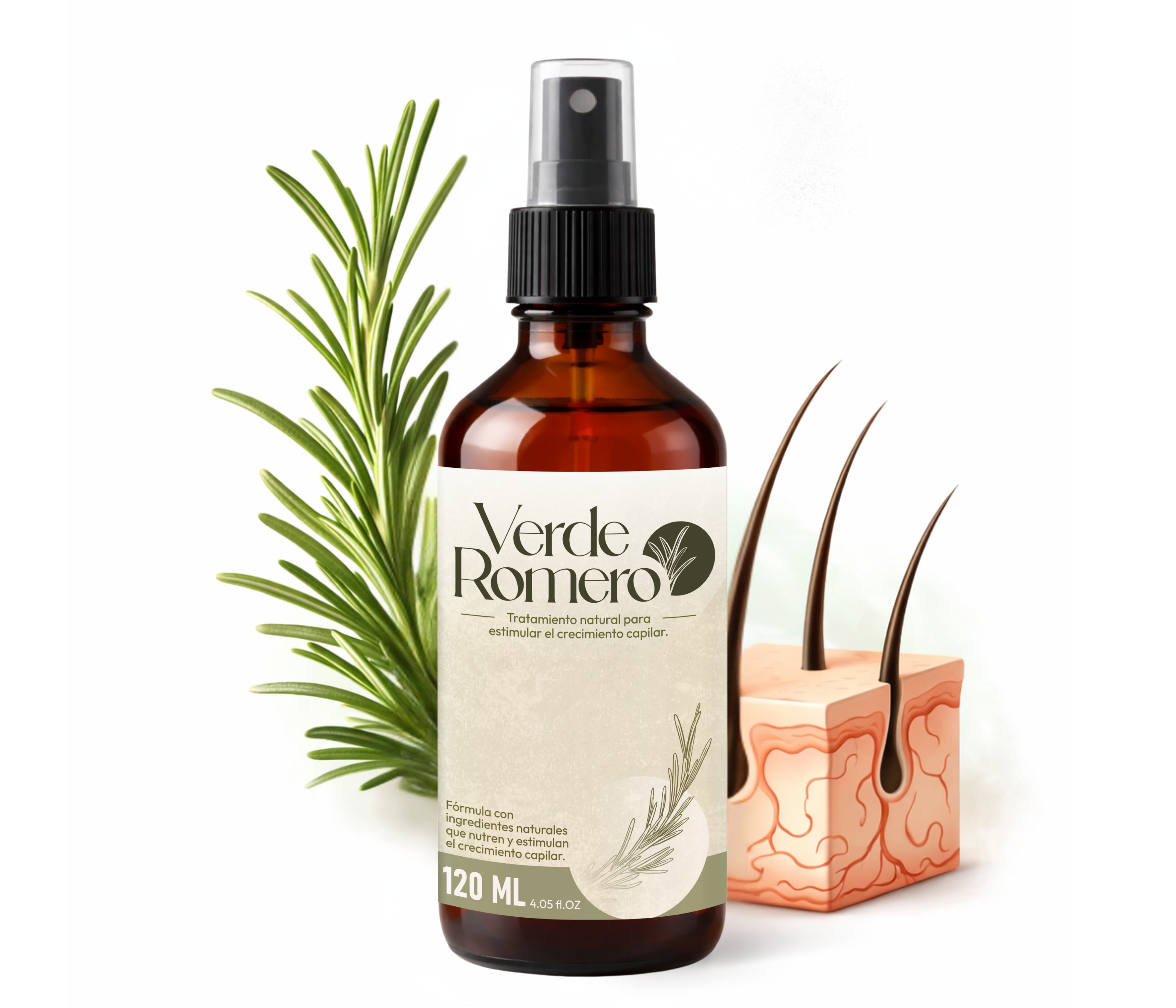 Verde Romero 120ml | Spray Capilar para Crecimiento, Anticaída y Cabello Más Fuerte