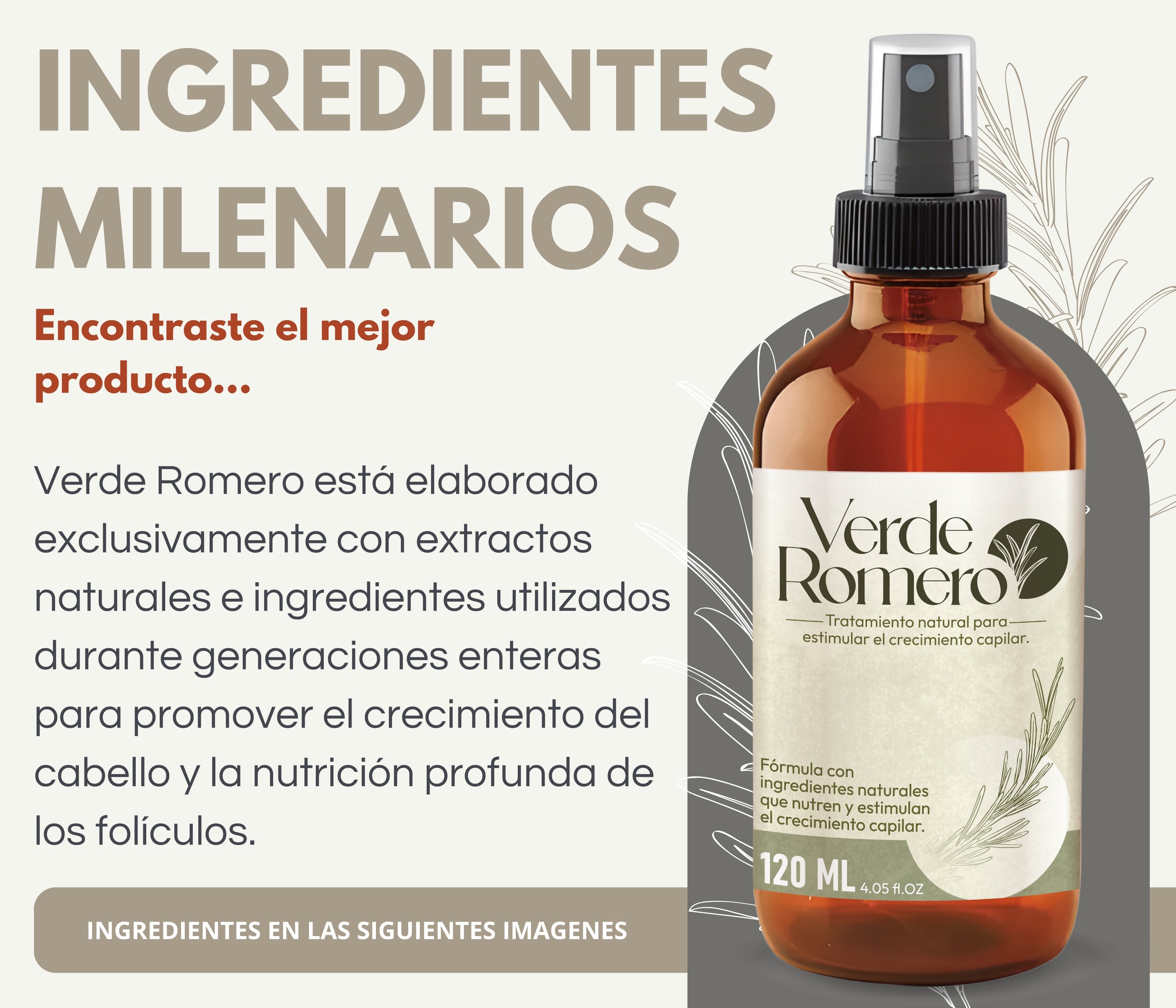 Verde Romero 120ml | Spray Capilar para Crecimiento, Anticaída y Cabello Más Fuerte