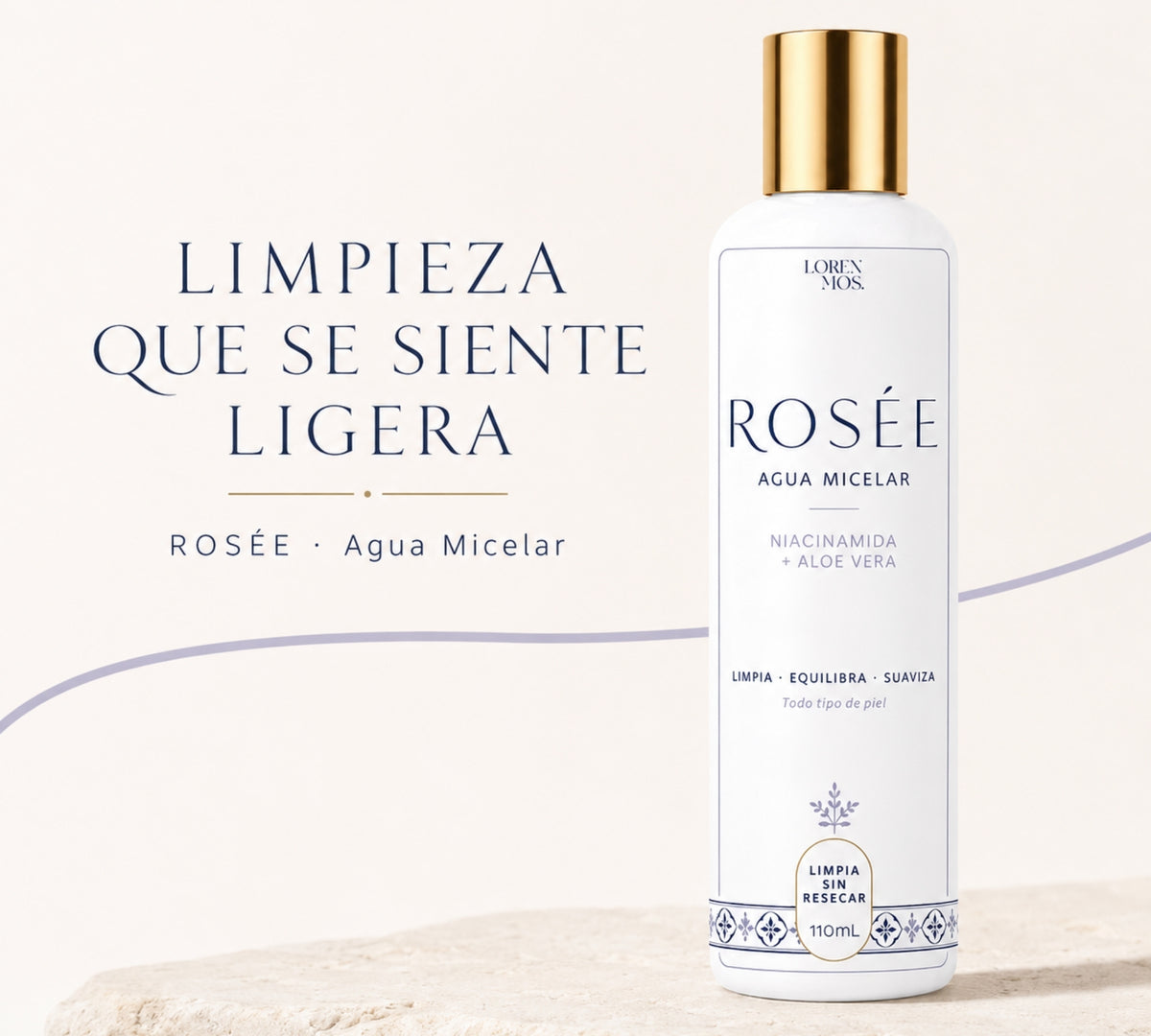 ROSÉE Agua Micelar con Niacinamida y Aloe Vera 110 mL, Limpieza Facial Suave sin Enjuague, Retira Impurezas y Exceso de Sebo sin Resecar, Todo Tipo de Piel – Loren Mos.