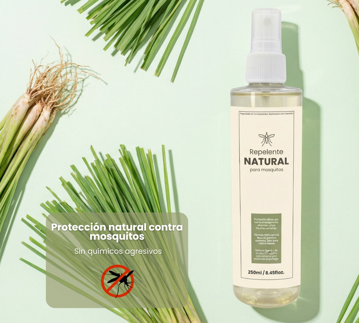 Repelente Natural 250 ml – Protección contra Mosquitos y Zancudos – Fórmula con Citronela y Eucalipto – Textura Ligera, Vegano, Biodegradable y Apto para Toda la Familia