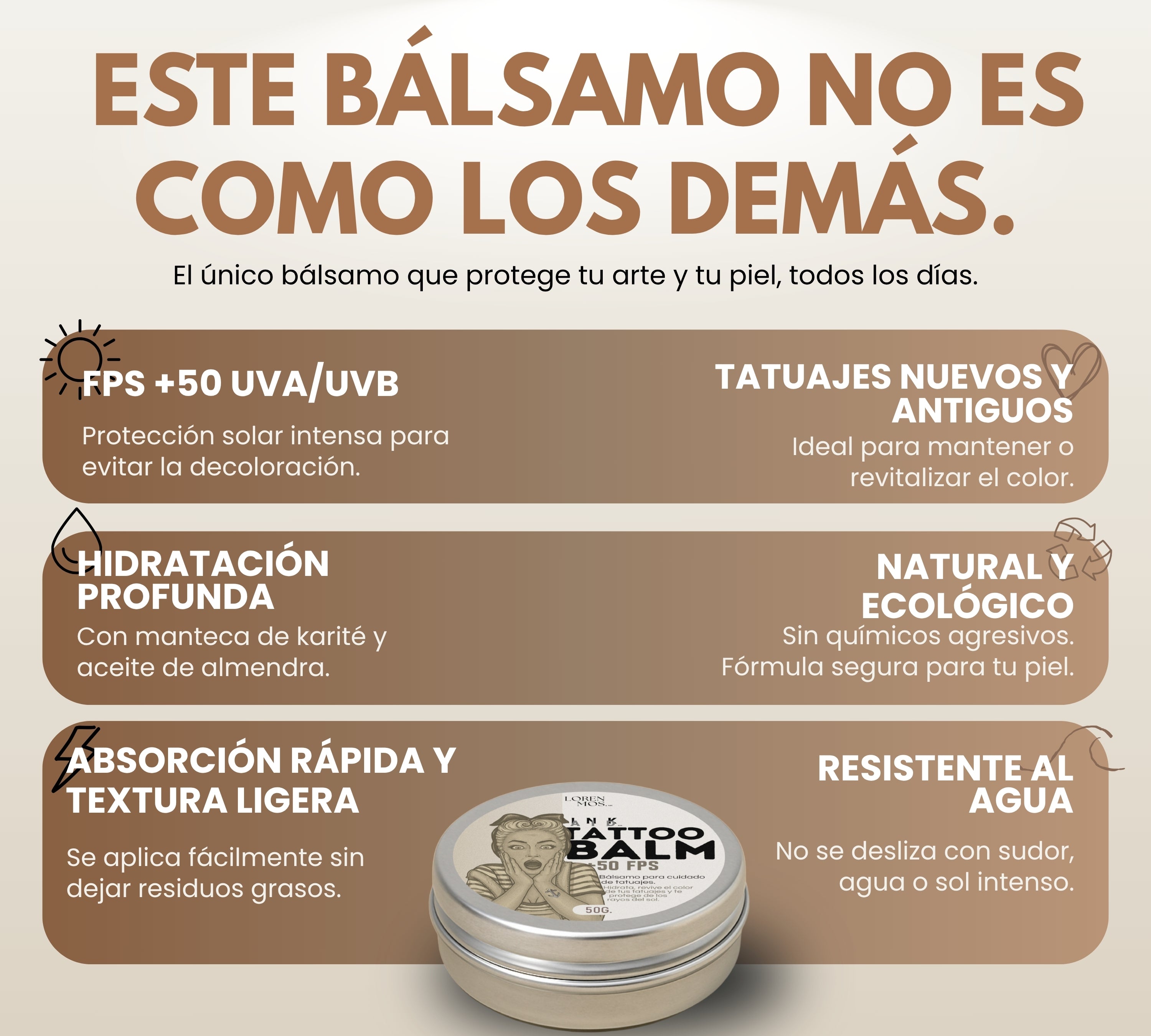 Tattoo Balm +50FPS 60gr. | Bálsamo para Tatuajes con Protección Solar e Hidratación Diaria