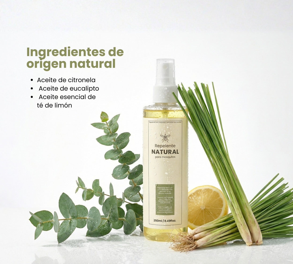 Repelente Natural 250 ml – Protección contra Mosquitos y Zancudos – Fórmula con Citronela y Eucalipto – Textura Ligera, Vegano, Biodegradable y Apto para Toda la Familia