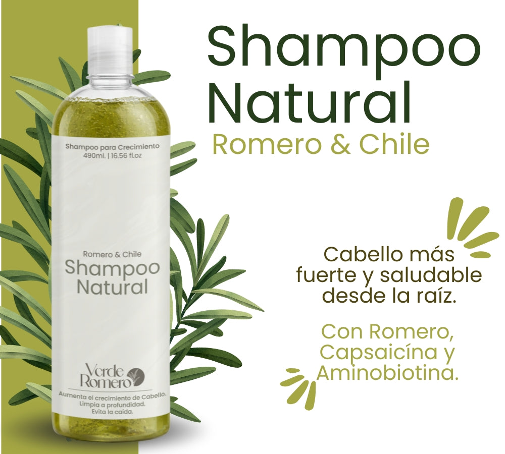 Verde Romero Shampoo 490ml. | Estimula el Crecimiento, Reduce la Caída y Fortalece el Cabello desde la Raíz