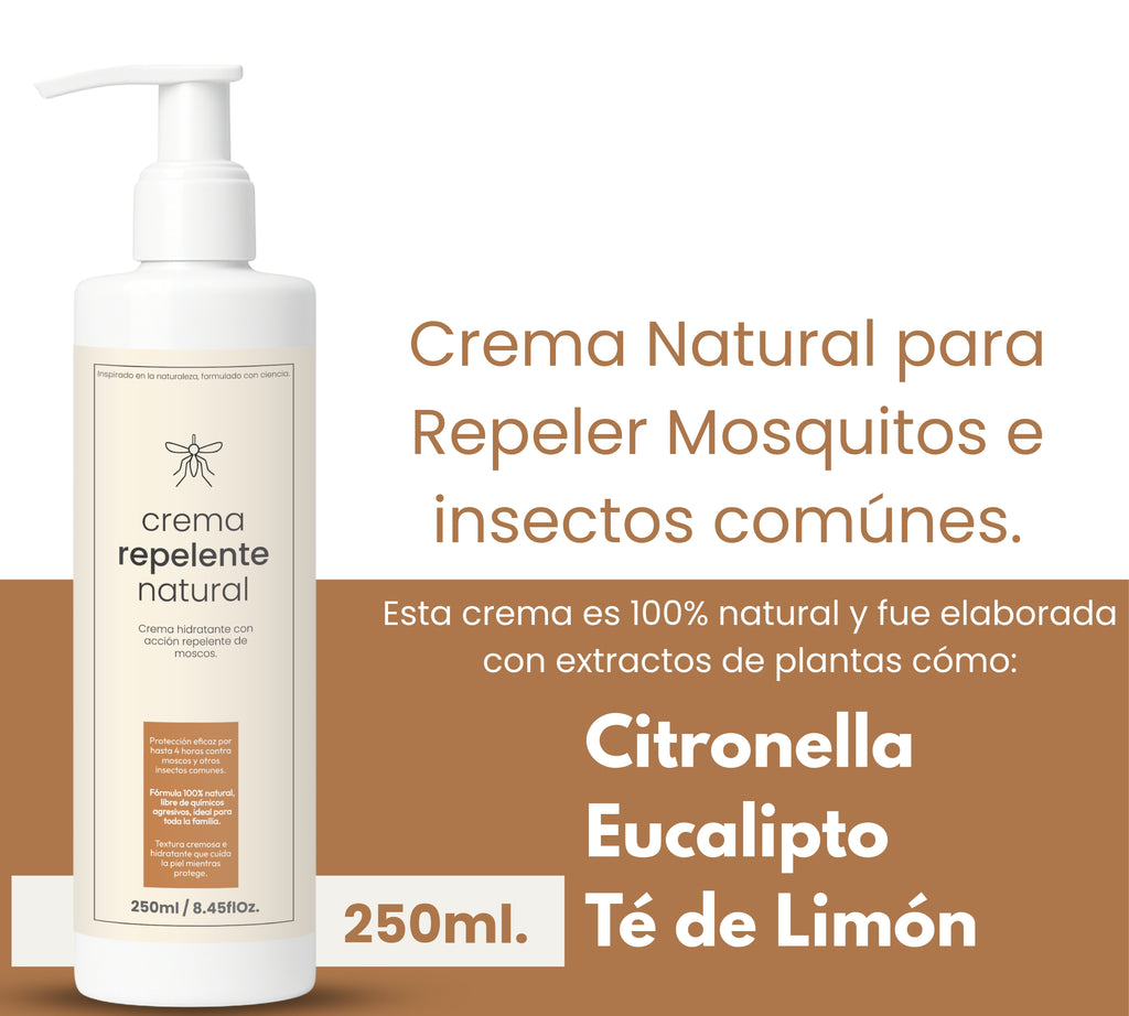 Crema Repelente Natural 250 ml – Protección Intensiva contra Moscos y Zancudos hasta 6h – Fórmula con Citronela y Eucalipto – Hidratante, Vegana, Biodegradable y Apta para Toda la Familia