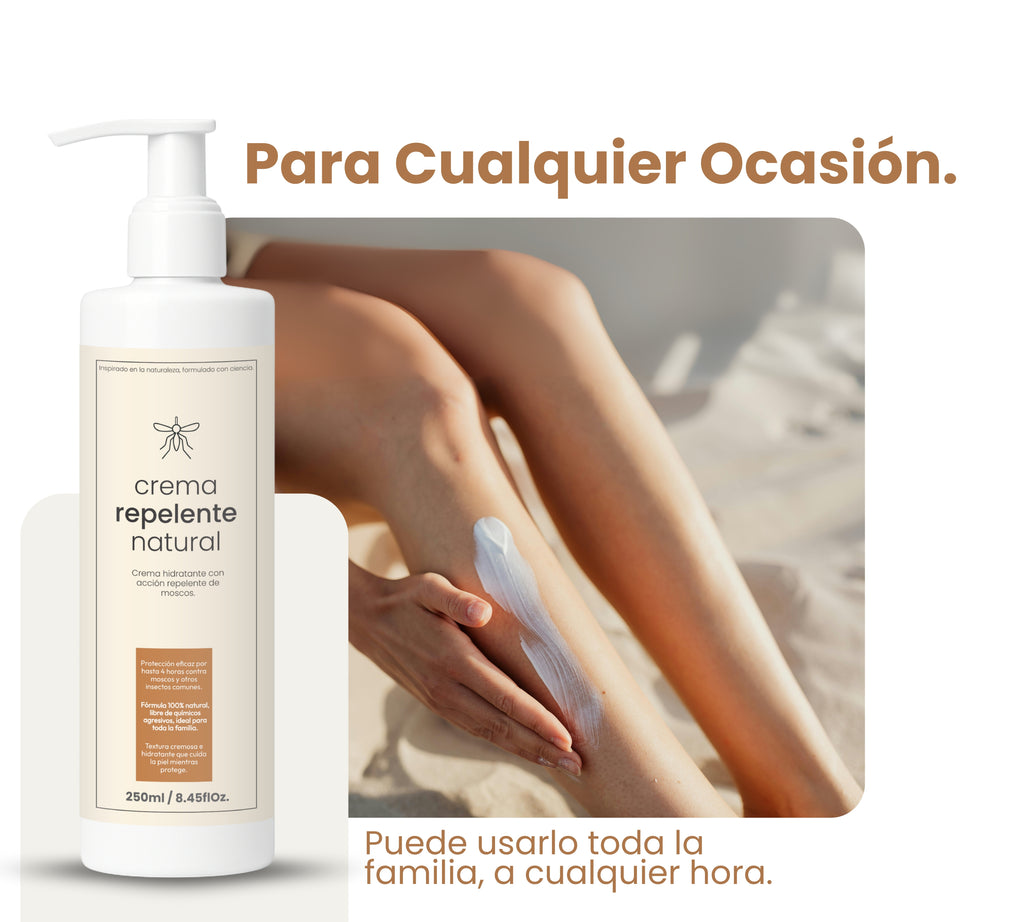 Crema Repelente Natural 250 ml – Protección Intensiva contra Moscos y Zancudos hasta 6h – Fórmula con Citronela y Eucalipto – Hidratante, Vegana, Biodegradable y Apta para Toda la Familia