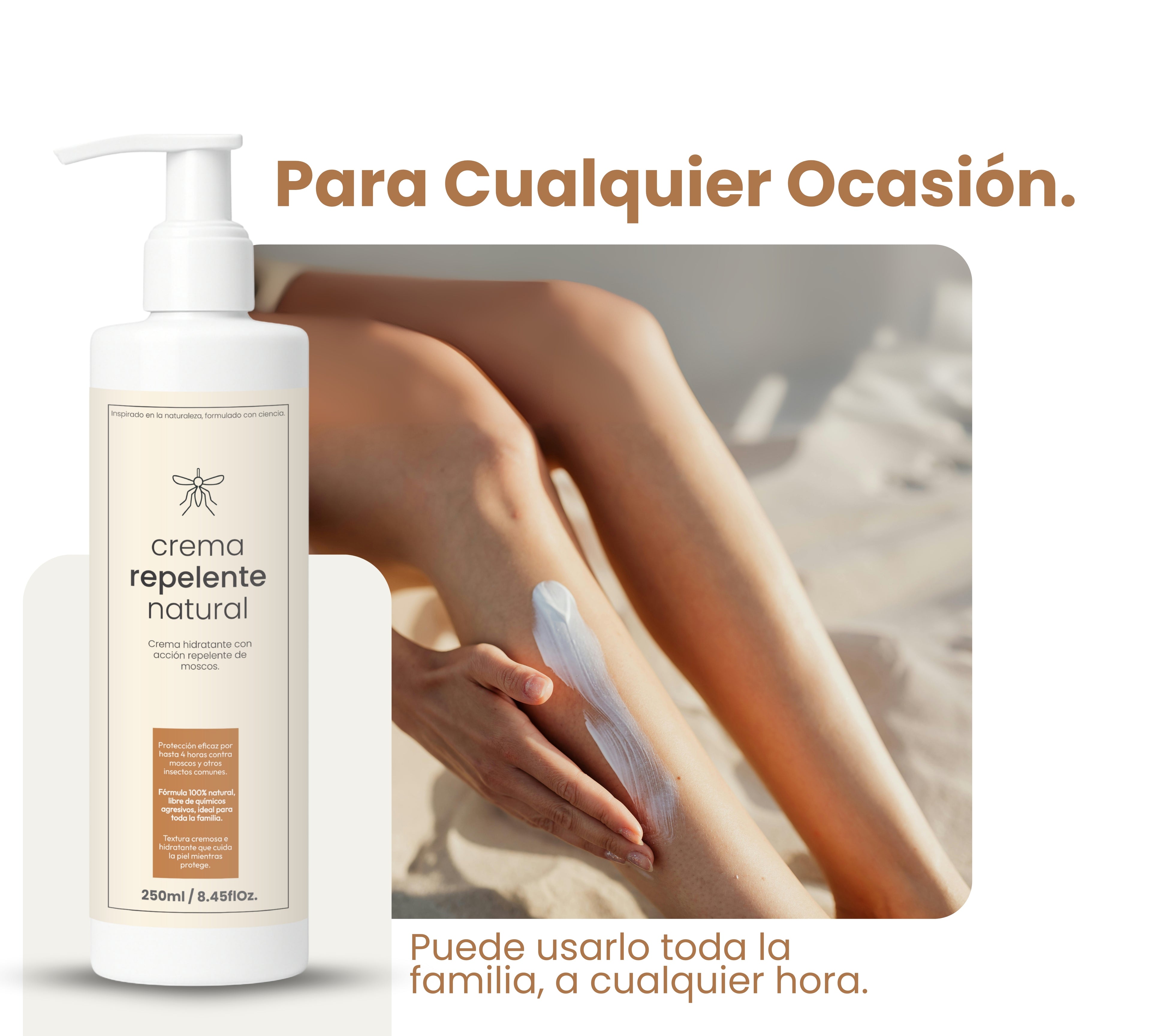 Crema Repelente Natural 250 ml – Protección Intensiva contra Moscos y Zancudos hasta 6h – Fórmula con Citronela y Eucalipto – Hidratante, Vegana, Biodegradable y Apta para Toda la Familia