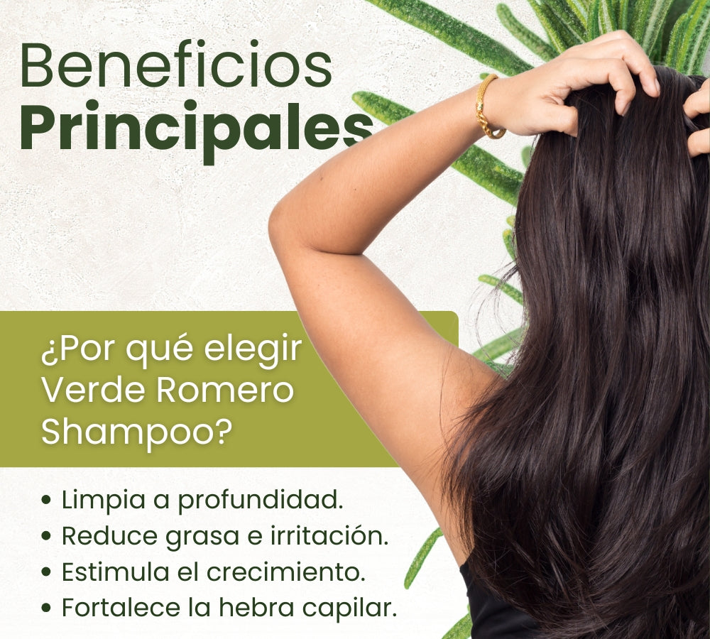 Verde Romero Shampoo 490ml. | Estimula el Crecimiento, Reduce la Caída y Fortalece el Cabello desde la Raíz
