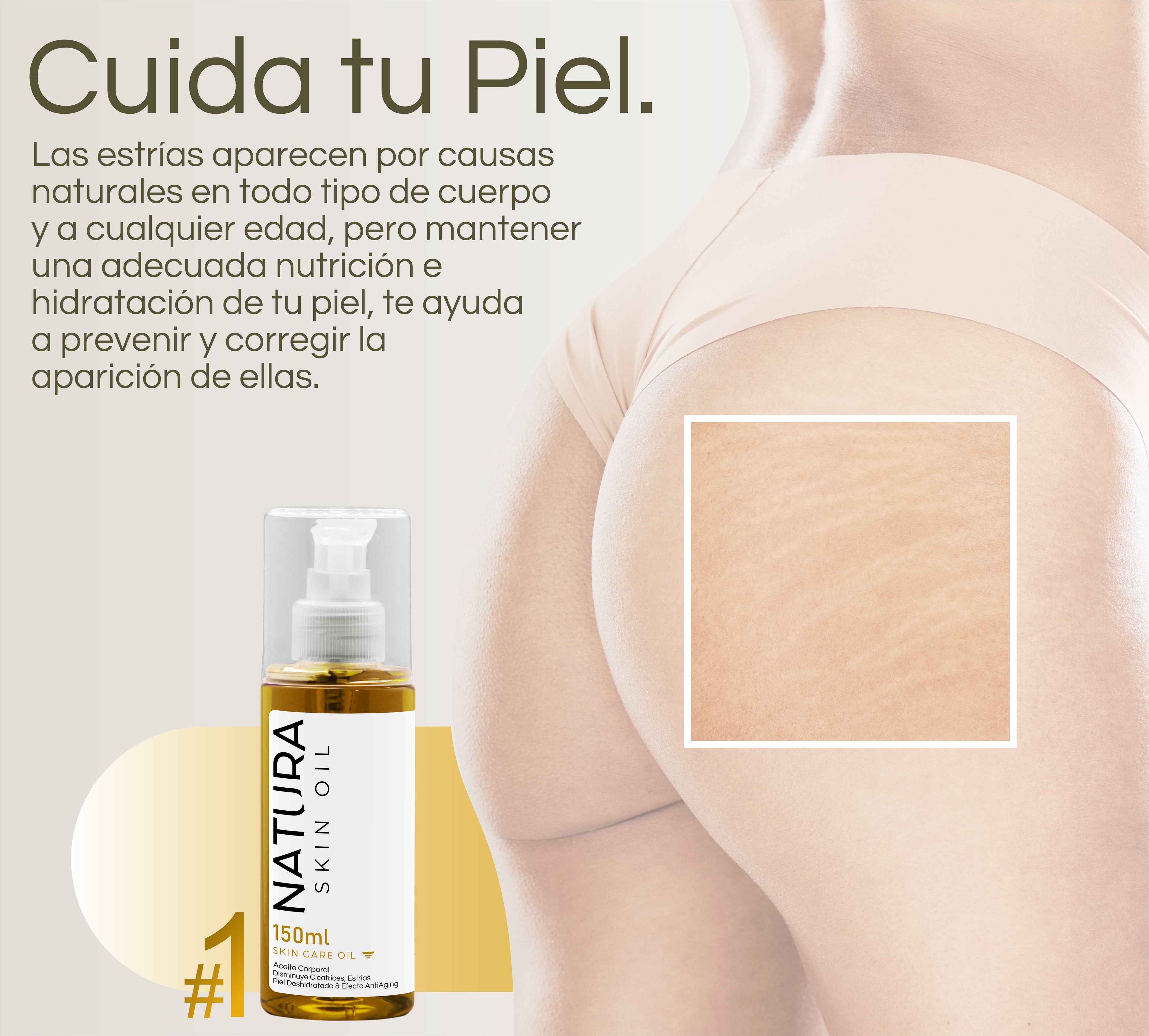 Natura Skin Oil 150ml. | Aceite Corporal Reduce Estrías y Cicatrices, Hidrata Profundamente y Mejora la Elasticidad de la Piel