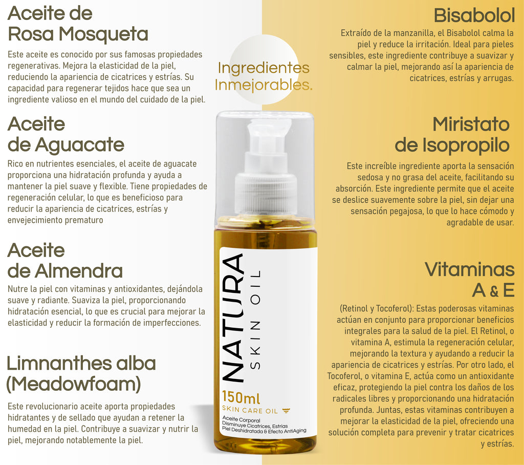 Natura Skin Oil 150ml. | Aceite Corporal Reduce Estrías y Cicatrices, Hidrata Profundamente y Mejora la Elasticidad de la Piel