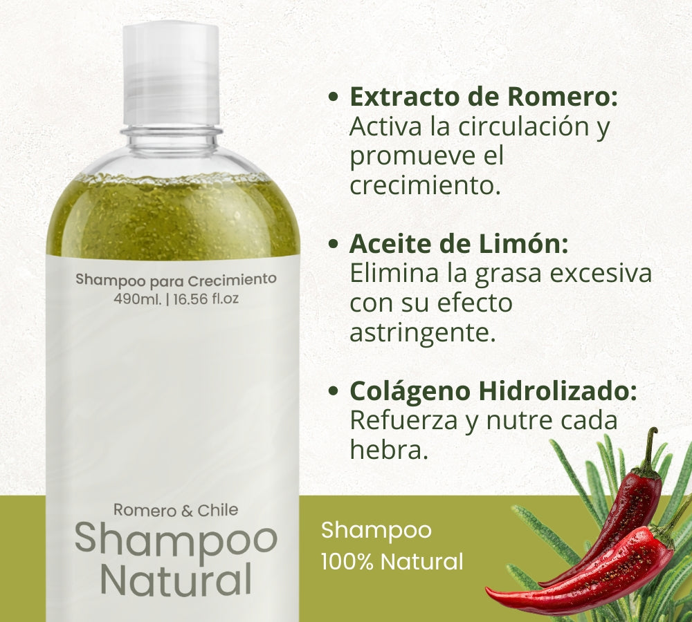 Verde Romero Shampoo 490ml. | Estimula el Crecimiento, Reduce la Caída y Fortalece el Cabello desde la Raíz