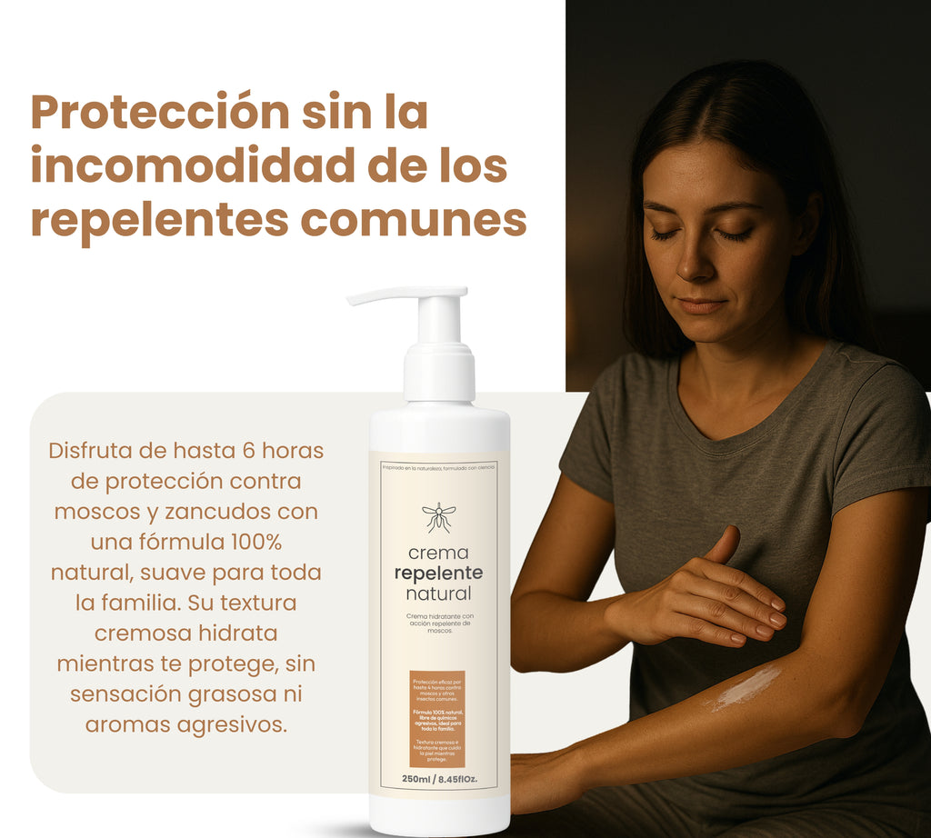 Crema Repelente Natural 250 ml – Protección Intensiva contra Moscos y Zancudos hasta 6h – Fórmula con Citronela y Eucalipto – Hidratante, Vegana, Biodegradable y Apta para Toda la Familia