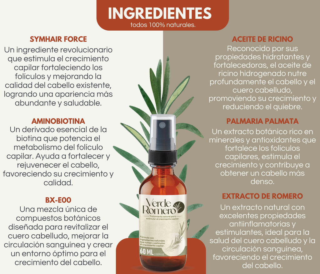 Verde Romero 60ml | Spray Capilar para Crecimiento, Anticaída y Cabello Más Fuerte