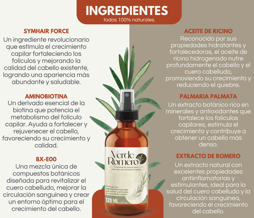 Verde Romero 120ml | Spray Capilar para Crecimiento, Anticaída y Cabello Más Fuerte