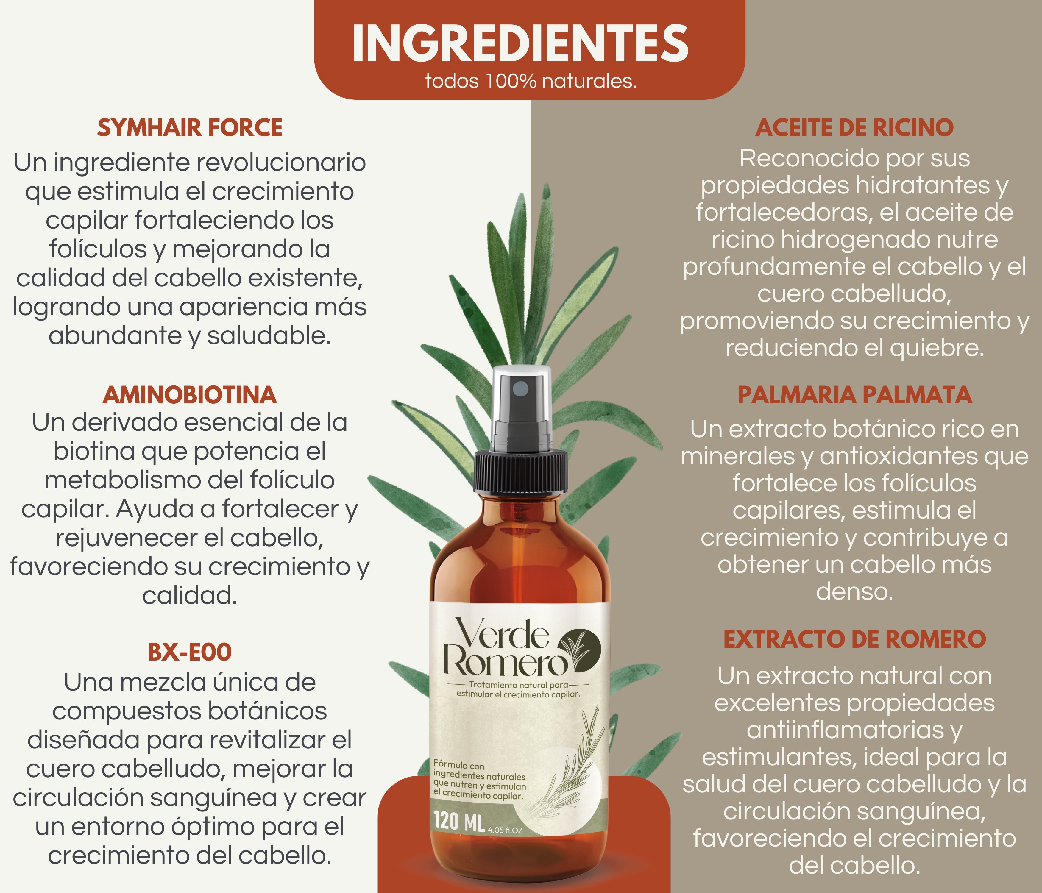 Verde Romero 120ml | Spray Capilar para Crecimiento, Anticaída y Cabello Más Fuerte
