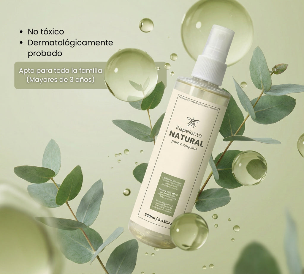 Repelente Natural 250 ml – Protección contra Mosquitos y Zancudos – Fórmula con Citronela y Eucalipto – Textura Ligera, Vegano, Biodegradable y Apto para Toda la Familia