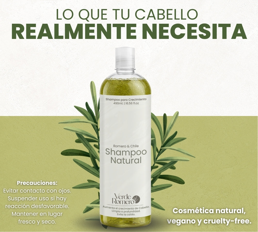 Verde Romero Shampoo 490ml. | Estimula el Crecimiento, Reduce la Caída y Fortalece el Cabello desde la Raíz