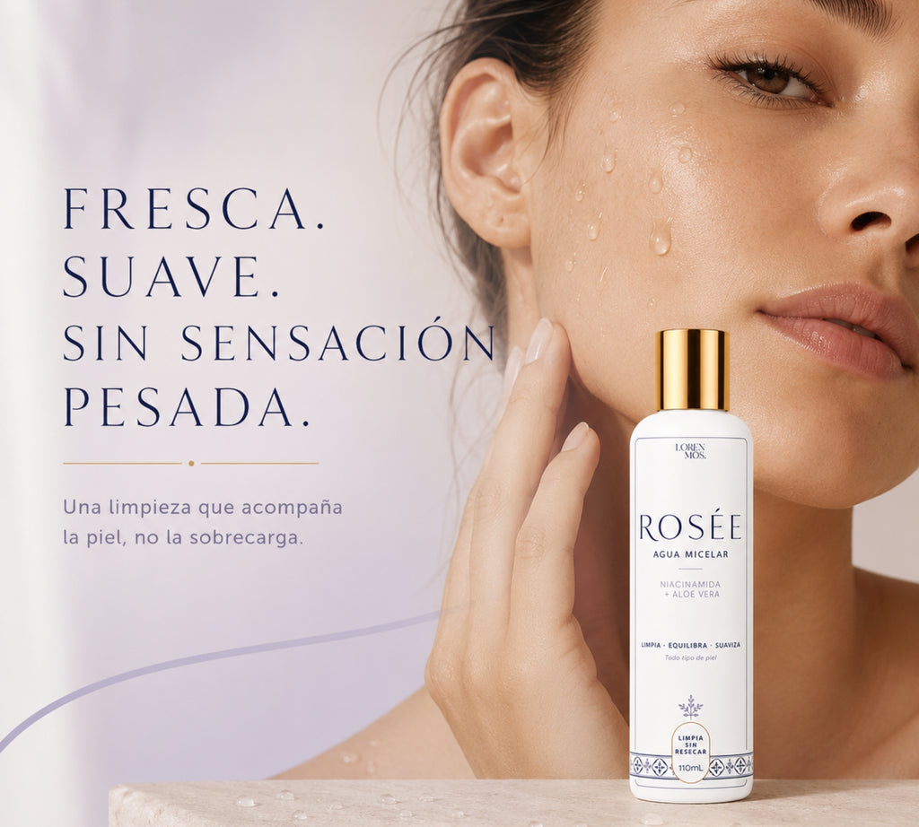 ROSÉE Agua Micelar con Niacinamida y Aloe Vera 110 mL, Limpieza Facial Suave sin Enjuague, Retira Impurezas y Exceso de Sebo sin Resecar, Todo Tipo de Piel – Loren Mos.