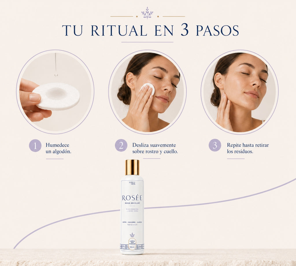 ROSÉE Agua Micelar con Niacinamida y Aloe Vera 110 mL, Limpieza Facial Suave sin Enjuague, Retira Impurezas y Exceso de Sebo sin Resecar, Todo Tipo de Piel – Loren Mos.