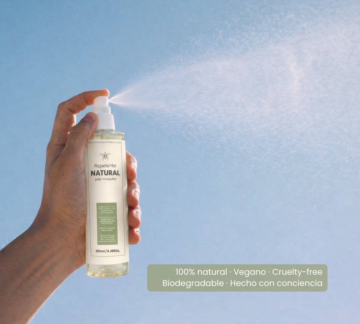 Repelente Natural 250 ml – Protección contra Mosquitos y Zancudos – Fórmula con Citronela y Eucalipto – Textura Ligera, Vegano, Biodegradable y Apto para Toda la Familia