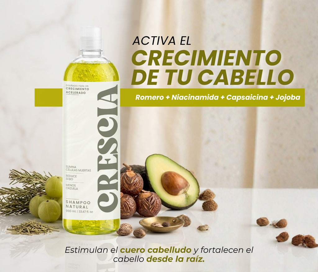 Shampoo Crescia 990ml. | Crecimiento Acelerado del Cabello, Anticaída Potente, Regeneración Capilar, Cabello Más Largo, Fuerte y Abundante desde la Raíz