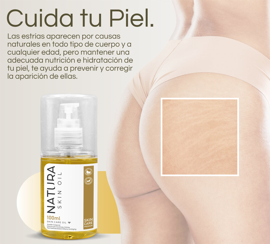 Natura Skin Oil 100ml. | Aceite Corporal Reduce Estrías y Cicatrices, Hidrata Profundamente y Mejora la Elasticidad de la Piel