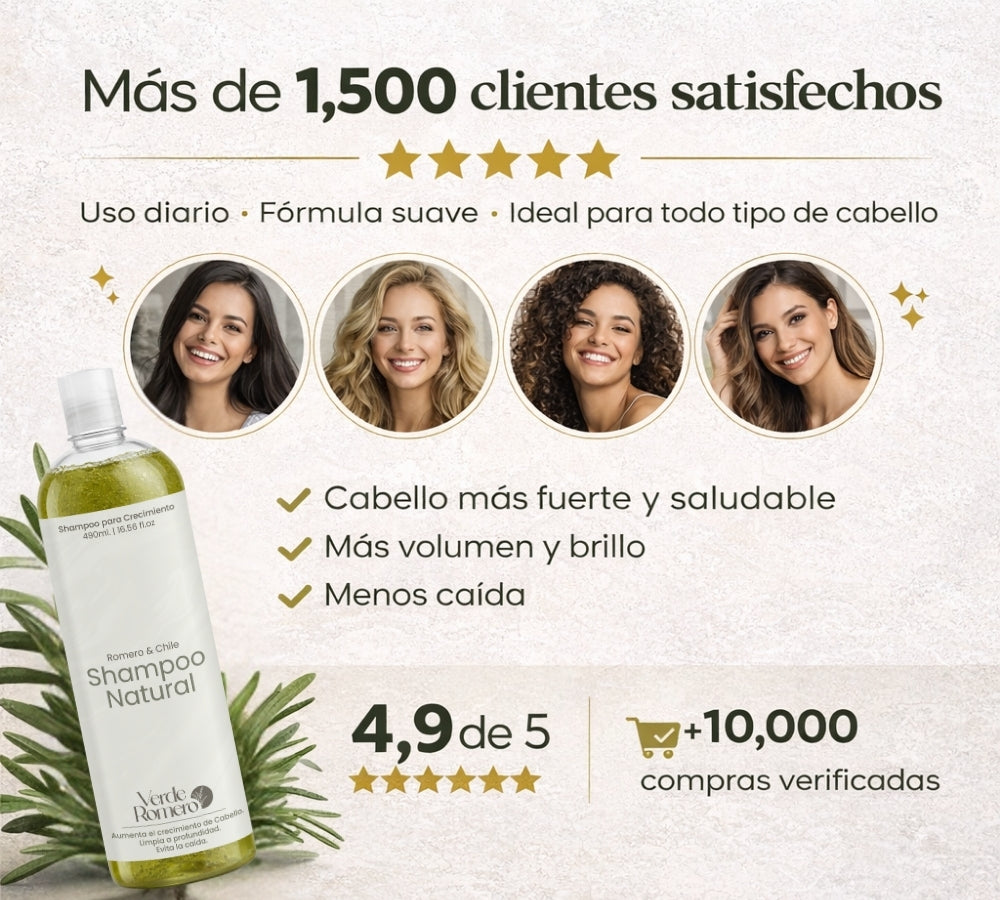 Verde Romero Shampoo 490ml. | Estimula el Crecimiento, Reduce la Caída y Fortalece el Cabello desde la Raíz