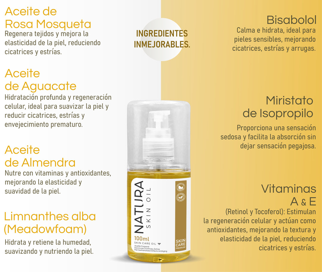 Natura Skin Oil 100ml. | Aceite Corporal Reduce Estrías y Cicatrices, Hidrata Profundamente y Mejora la Elasticidad de la Piel