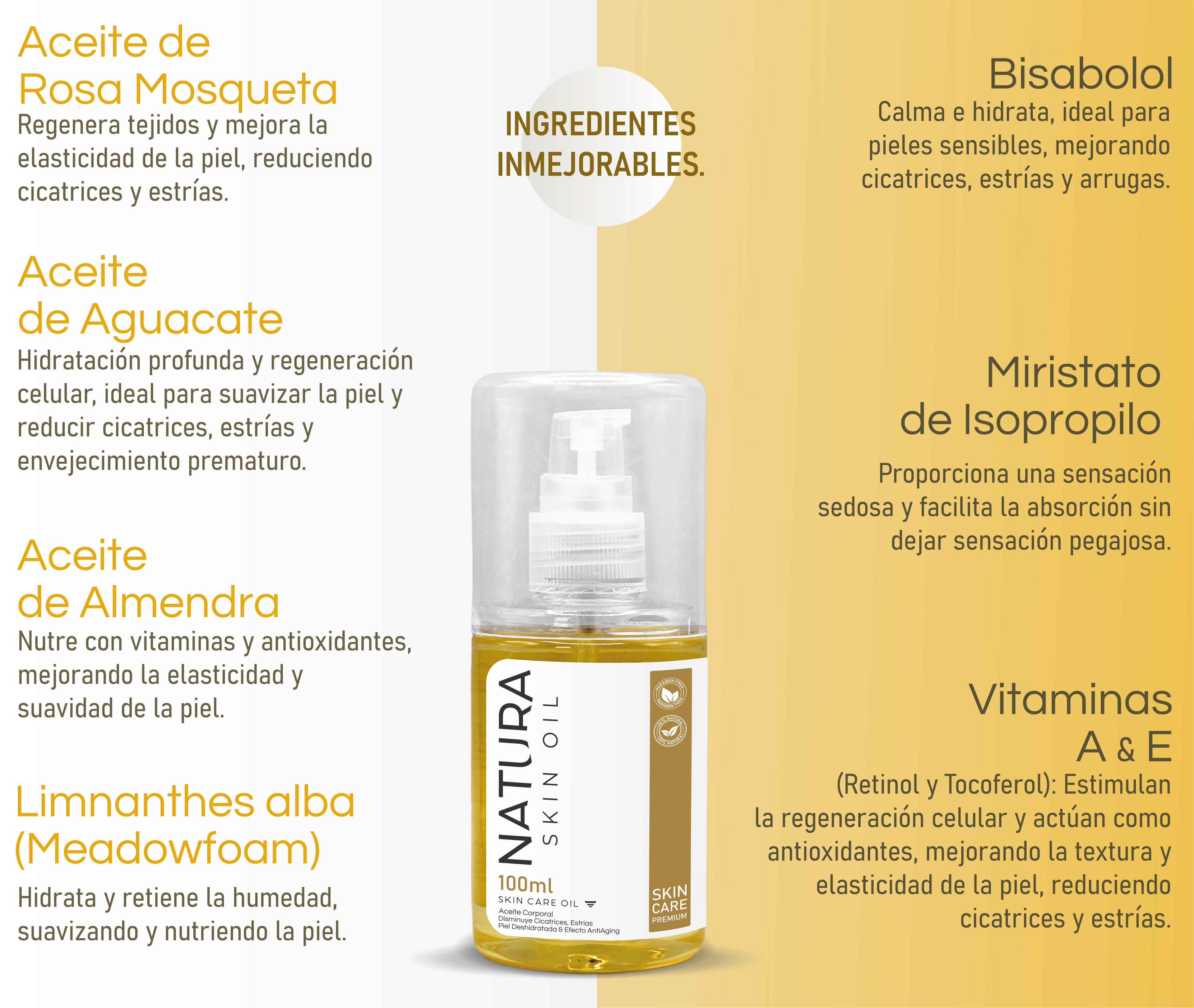 Natura Skin Oil 100ml. | Aceite Corporal Reduce Estrías y Cicatrices, Hidrata Profundamente y Mejora la Elasticidad de la Piel