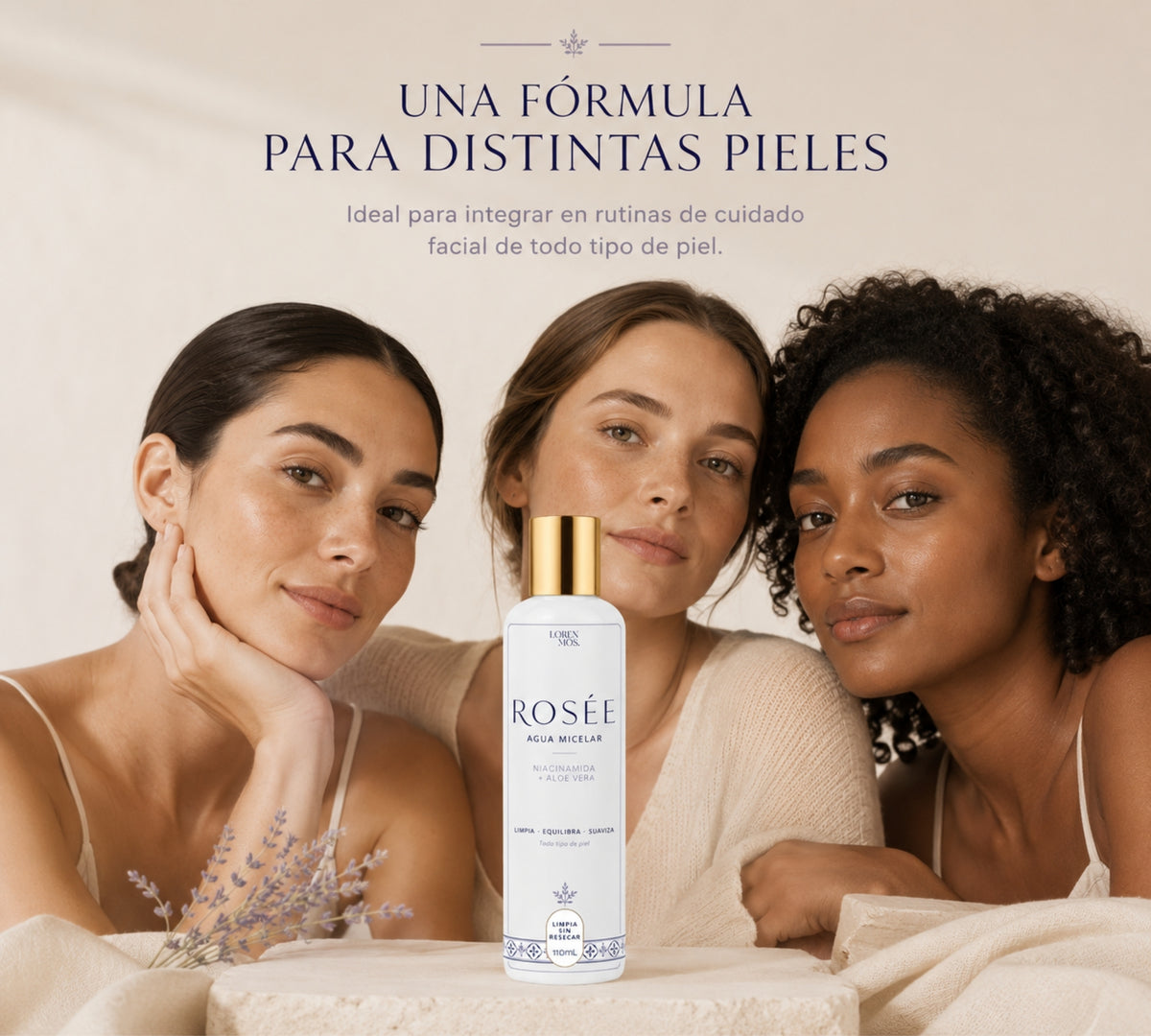ROSÉE Agua Micelar con Niacinamida y Aloe Vera 110 mL, Limpieza Facial Suave sin Enjuague, Retira Impurezas y Exceso de Sebo sin Resecar, Todo Tipo de Piel – Loren Mos.